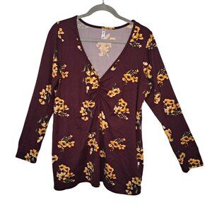 Piphany Burgundy Black Striped Floral Shirt Size XL